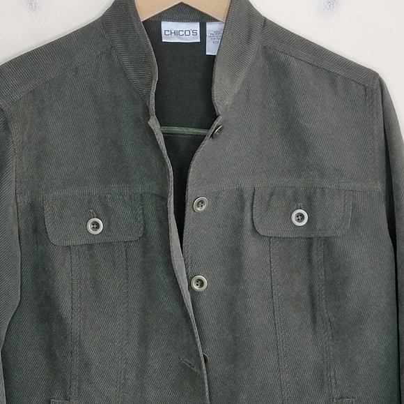 Chico's | Dark Olive Green Fine Rib Corduroy Jacket Size 1 Medium - Picture 2 of 6